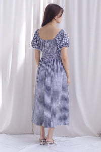 Poppy Puffy Sleeve Tie Front Midi Dress In Black Gingham