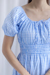 Poppy Puffy Sleeve Tie Front Midi Dress In Skyblue Gingham