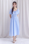 Poppy Puffy Sleeve Tie Front Midi Dress In Skyblue Gingham