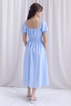 Poppy Puffy Sleeve Tie Front Midi Dress In Skyblue Gingham