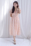Poppy Puffy Sleeve Tie Front Midi Dress In Orange Floral