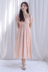 Poppy Puffy Sleeve Tie Front Midi Dress In Orange Floral