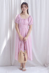Poppy Puffy Sleeve Tie Front Midi Dress In Pink Gingham
