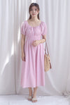 Poppy Puffy Sleeve Tie Front Midi Dress In Pink Gingham