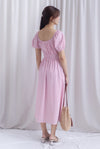 Poppy Puffy Sleeve Tie Front Midi Dress In Pink Gingham