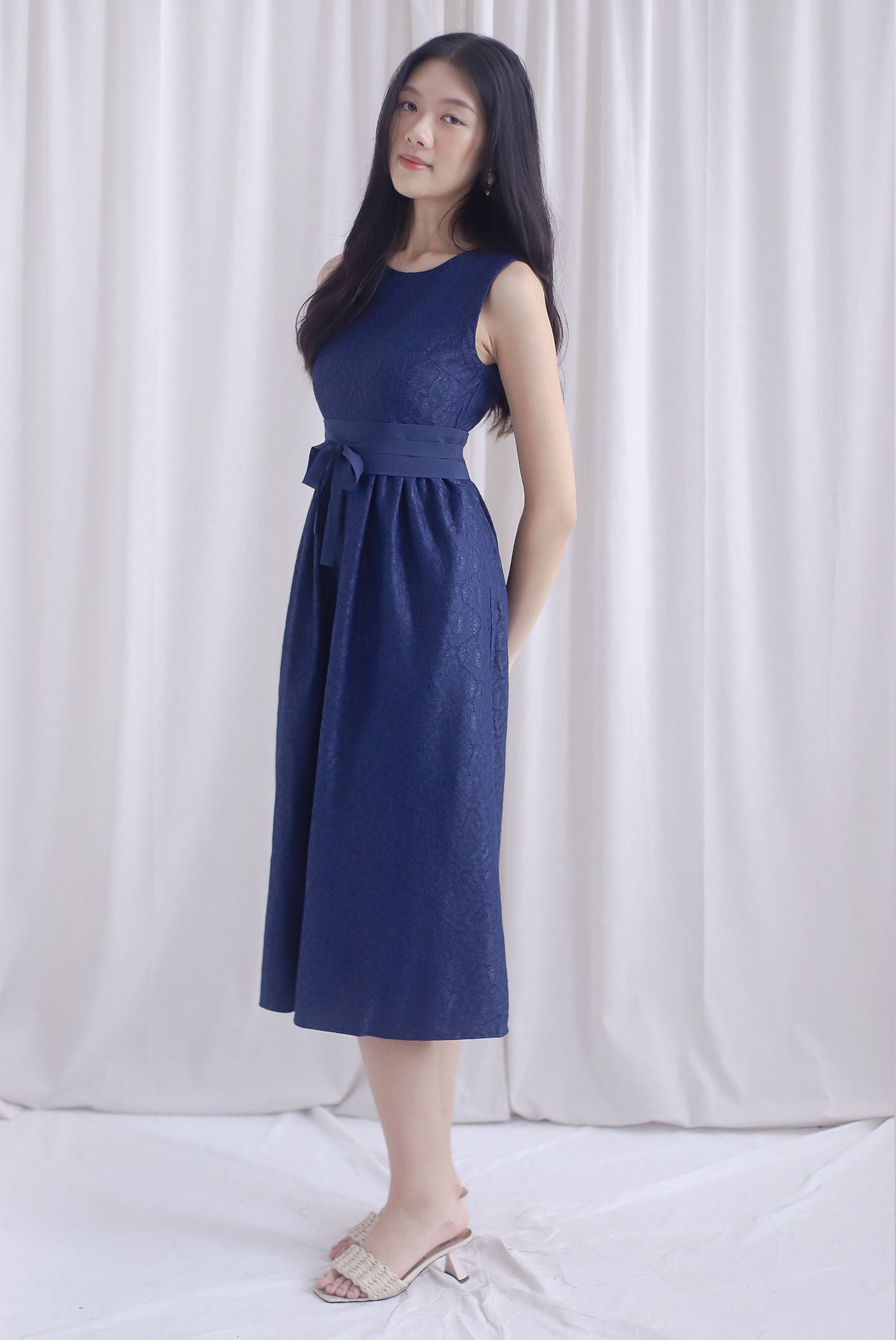 Primrose Two Ways Sleeve Lace Maxi Dress In Navy Blue