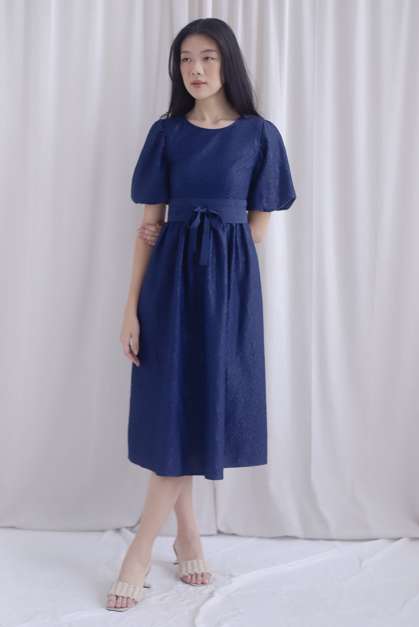 Primrose Two Ways Sleeve Lace Maxi Dress In Navy Blue