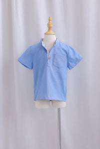 *Kids* TDC Pierce Boy Mandarin Collar Shirt In Blue Porcelain