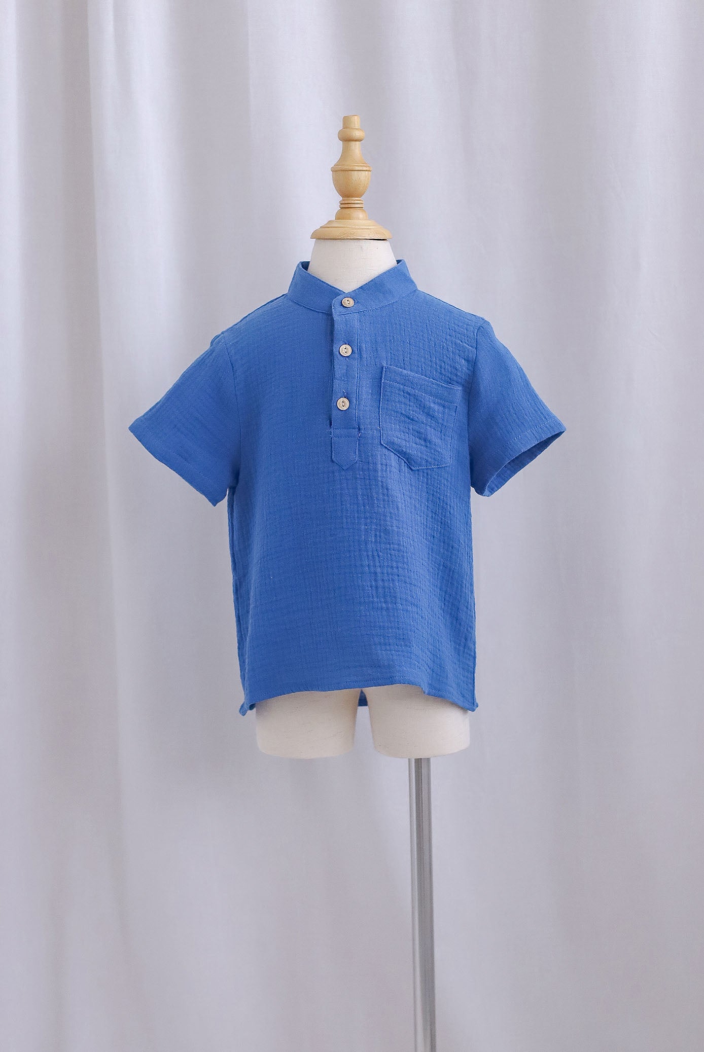 *KIDS* Bliss Boy Mandarin Collar Shirt In Cobalt Blue