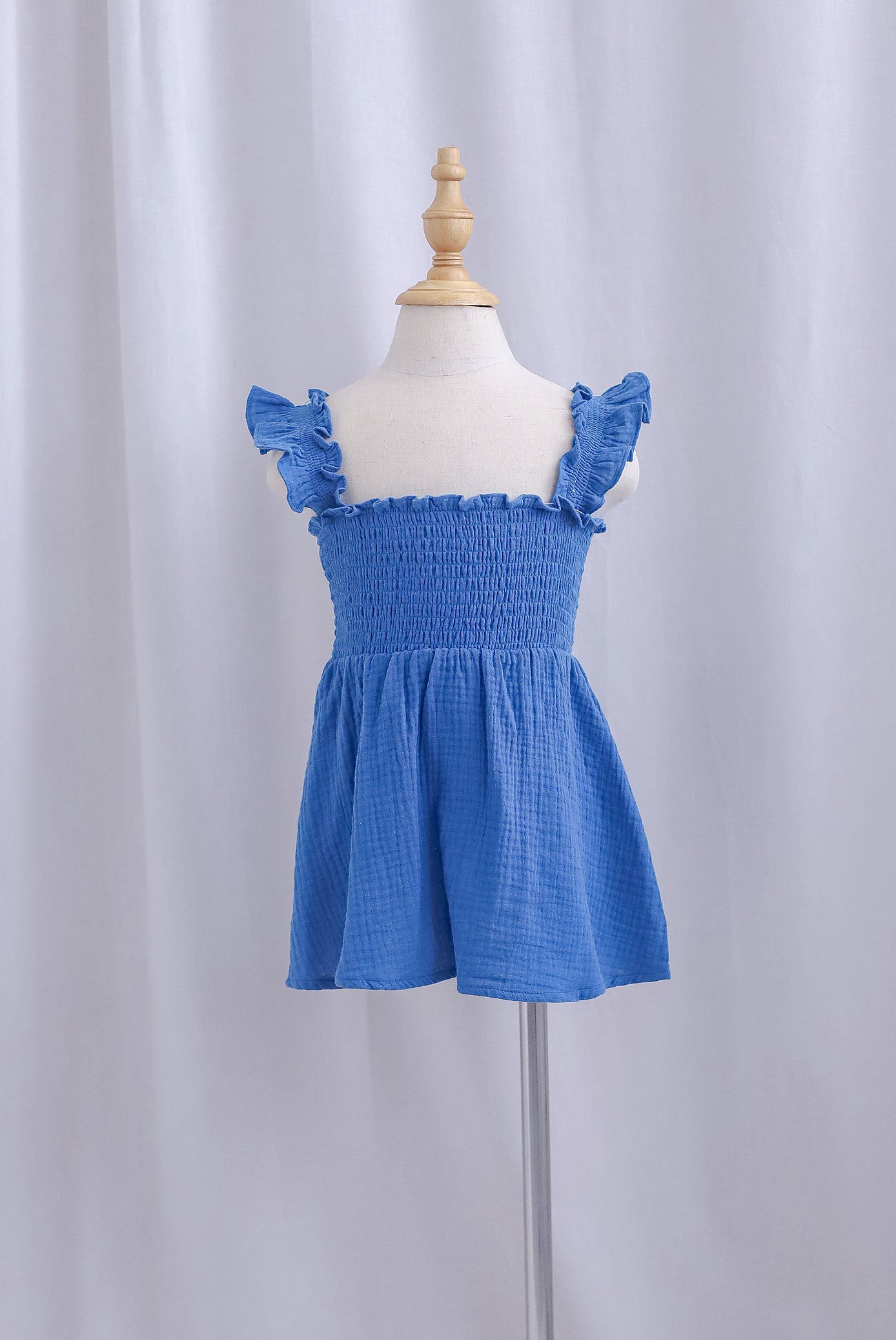 KIDS* Bliss Ruffle Strap Smock Dress In Cobalt Blue The Design Closets KIDS* Bliss Ruffle Strap Smock Dress In Cobalt Blue The Design Closets