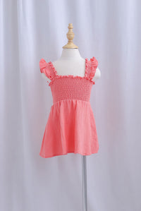 *KIDS* Bliss Ruffle Strap Smock Dress In Coral