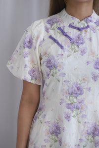 Prosperity Embro Floral Paint Cheong Sam Dress In Periwinkle