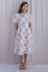 Prosperity Embro Floral Paint Cheong Sam Dress In Periwinkle