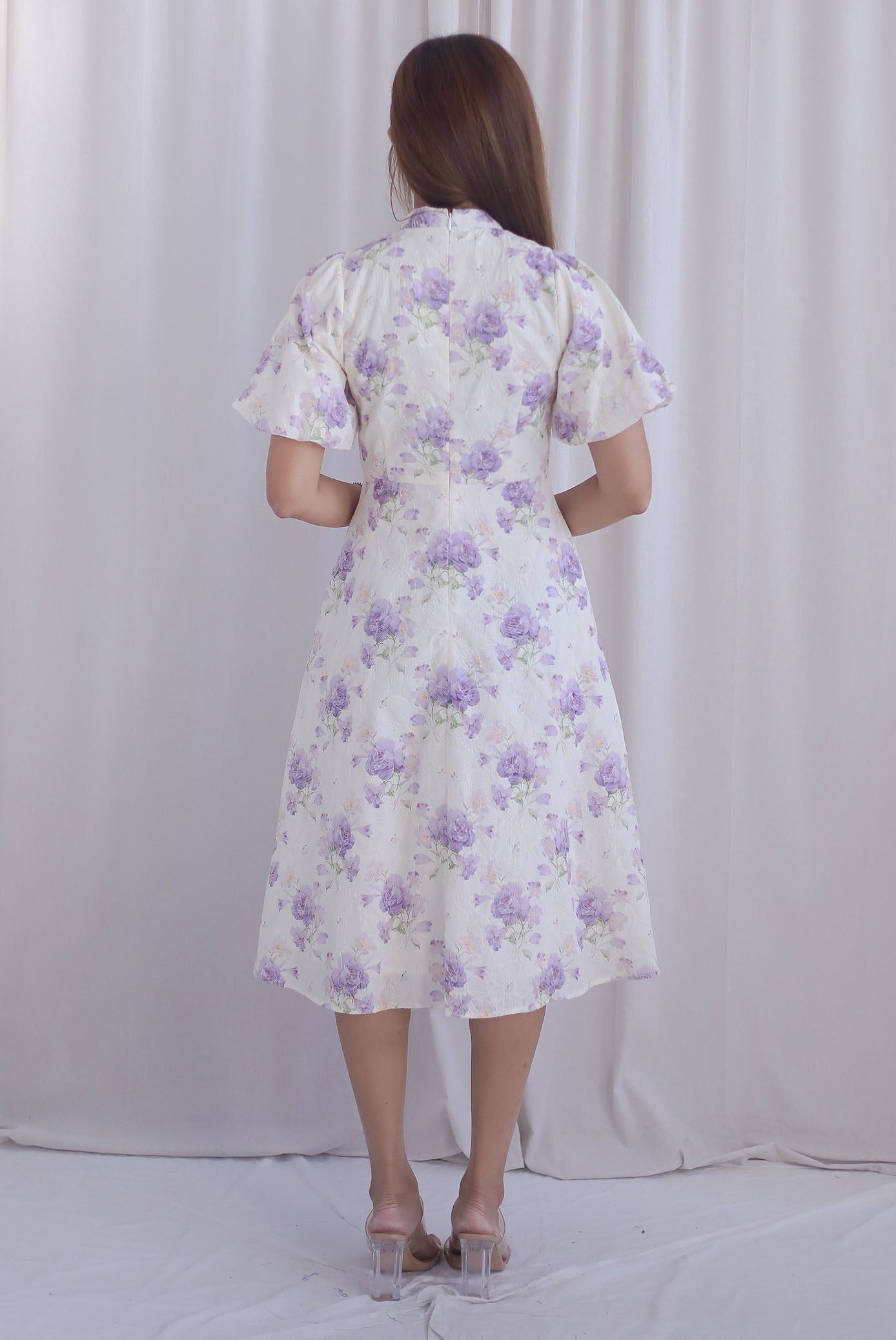 Prosperity Embro Floral Paint Cheong Sam Dress In Periwinkle