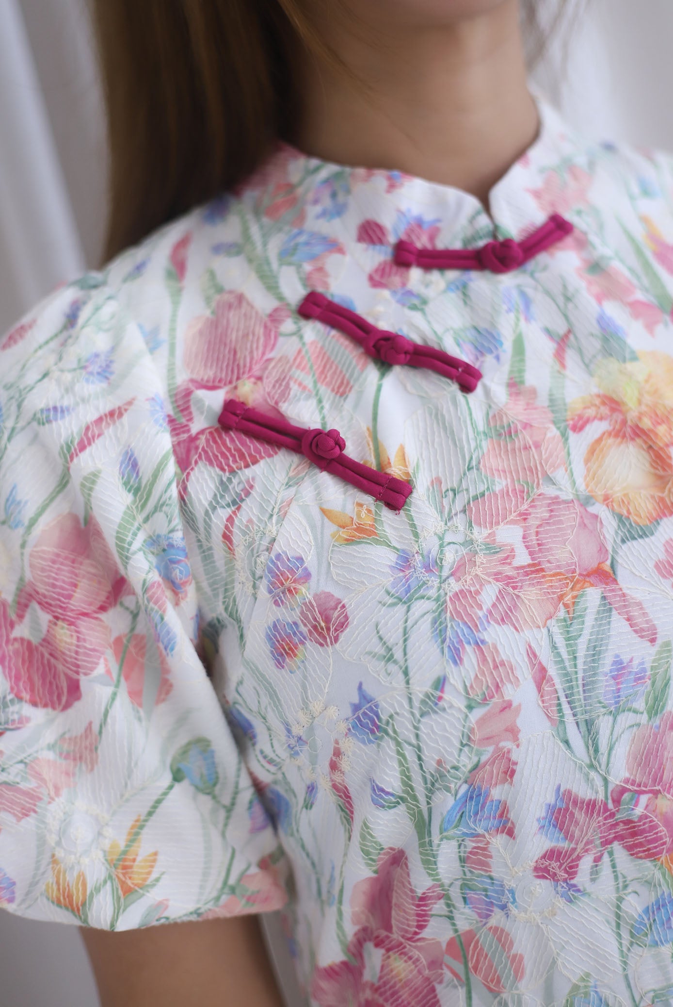 Prosperity Embro Floral Paint Cheong Sam Dress In Candy Pink