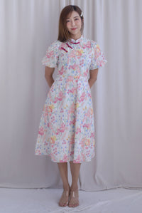 Prosperity Embro Floral Paint Cheong Sam Dress In Candy Pink