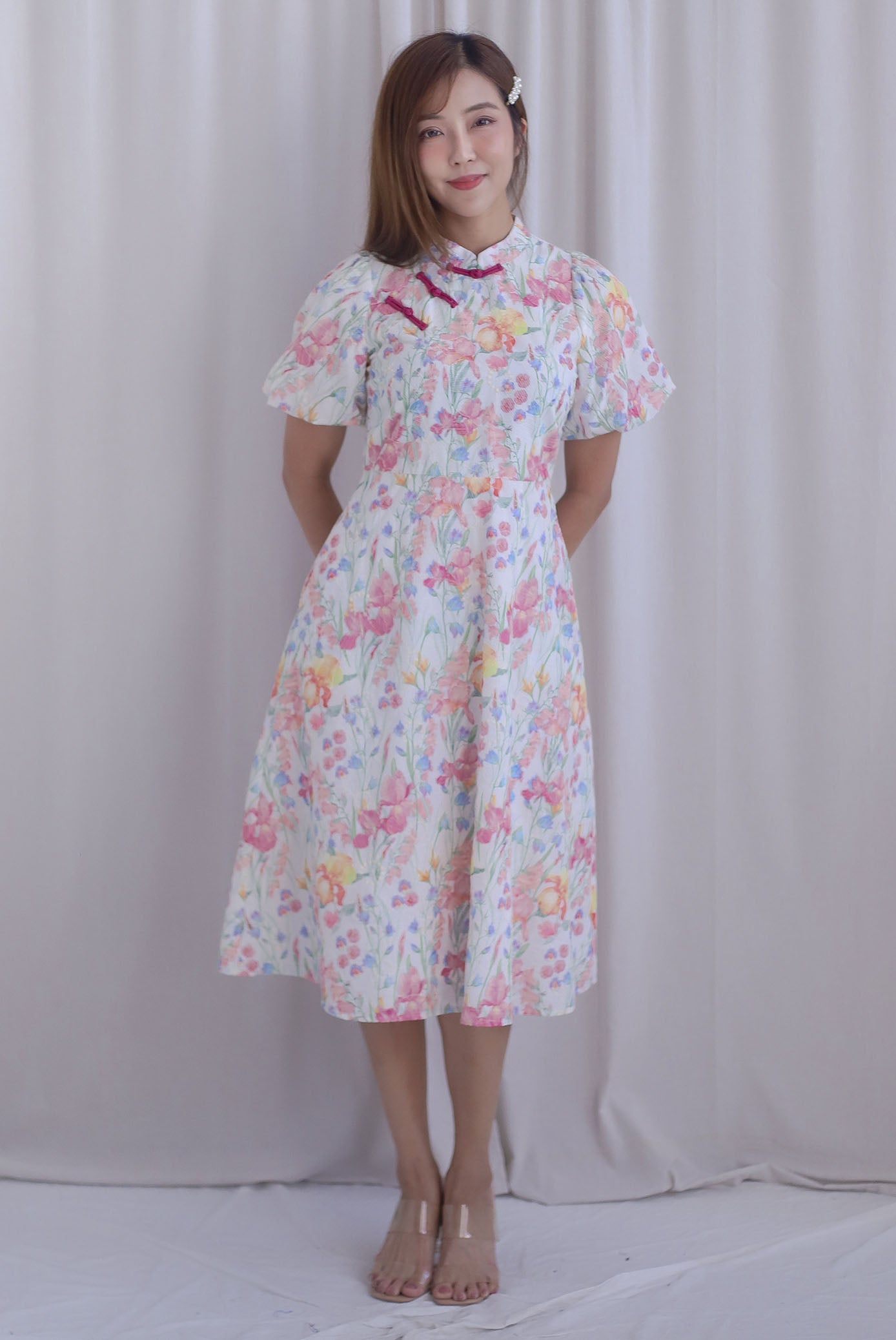 Prosperity Embro Floral Paint Cheong Sam Dress In Candy Pink