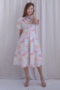 Prosperity Embro Floral Paint Cheong Sam Dress In Candy Pink