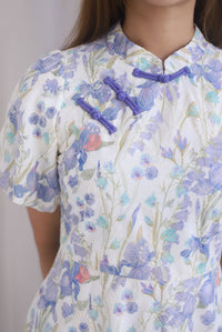 Prosperity Embro Floral Paint Cheong Sam Dress In Purplish Blue