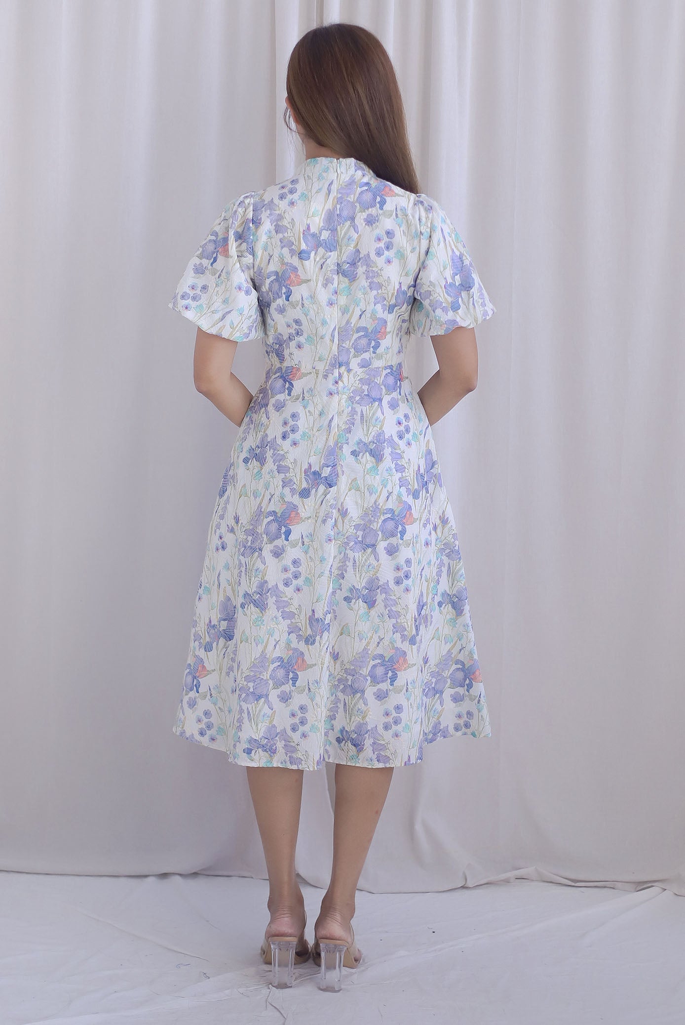 Prosperity Embro Floral Paint Cheong Sam Dress In Purplish Blue