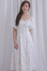 Rachel Sweetheart Floral Sleeved Dress In Blue