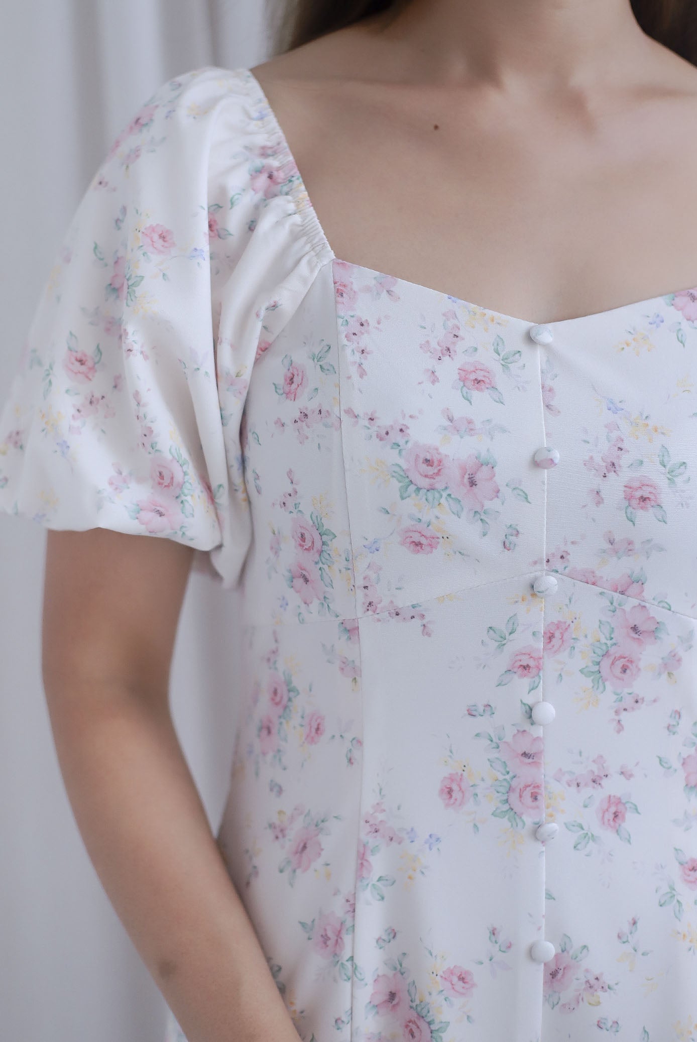 Rachel Sweetheart Floral Sleeved Dress In Pink