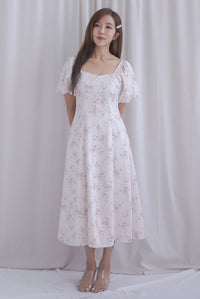Rachel Sweetheart Floral Sleeved Dress In Pink