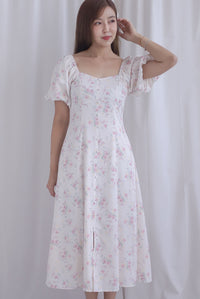 Rachel Sweetheart Floral Sleeved Dress In Pink