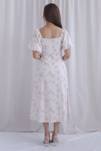 Rachel Sweetheart Floral Sleeved Dress In Pink