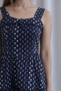 Raison Diamond Lattice Trim Sleeveless Midi Dress In Midnight Blue