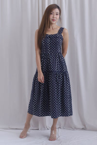 Raison Diamond Lattice Trim Sleeveless Midi Dress In Midnight Blue