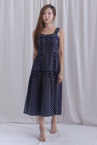 Raison Diamond Lattice Trim Sleeveless Midi Dress In Midnight Blue