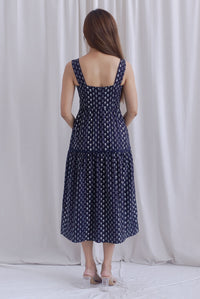 Raison Diamond Lattice Trim Sleeveless Midi Dress In Midnight Blue