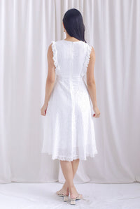 Rivia Eyelet Ruffled Flare Dress In White