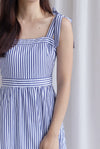 Ronnie Bow Strap Maxi Dress In Navy Stripes