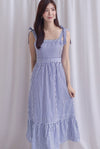 Ronnie Bow Strap Maxi Dress In Navy Stripes