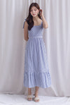 Ronnie Bow Strap Maxi Dress In Navy Stripes