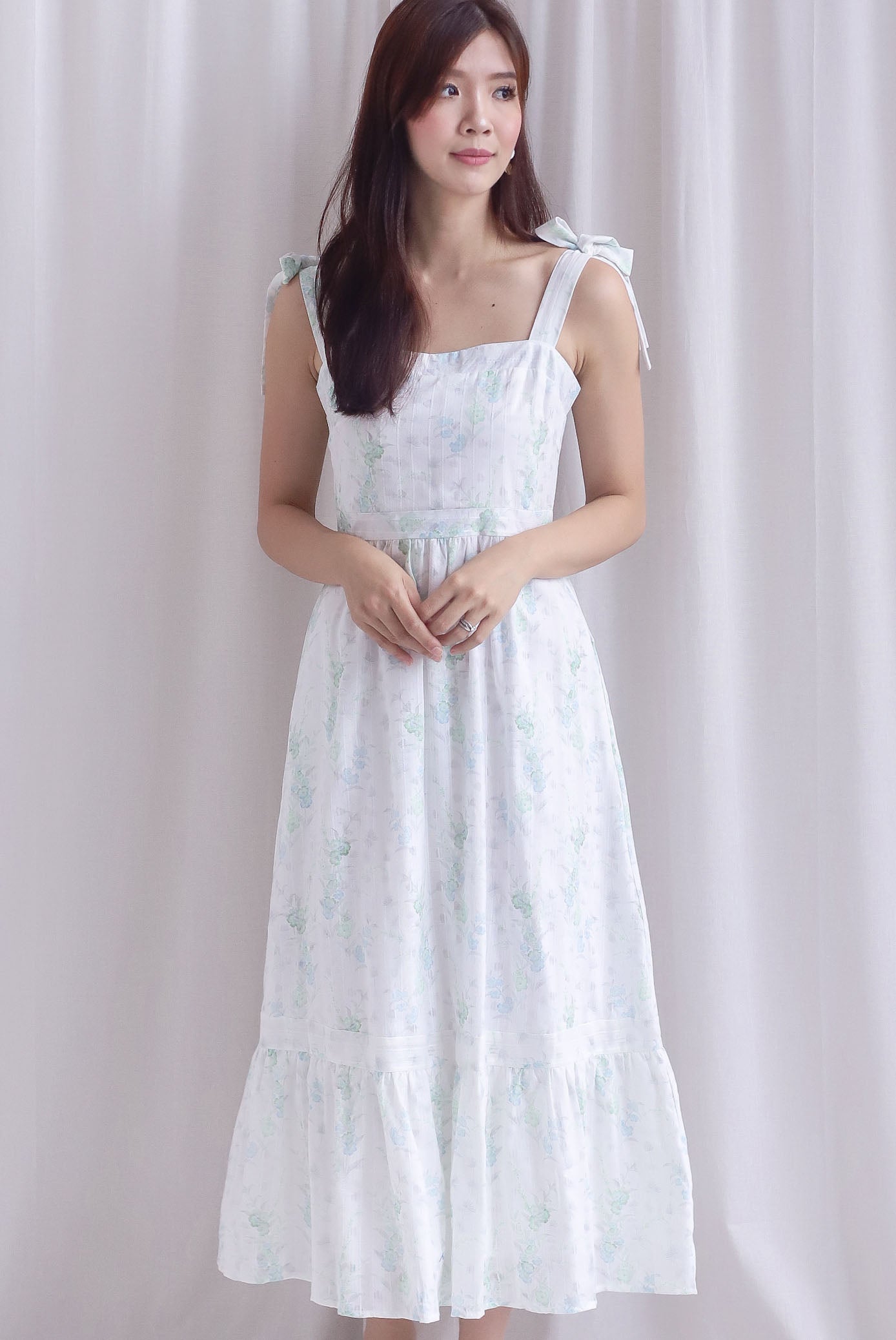 Ronnie Bow Strap Maxi Dress In Green Floral