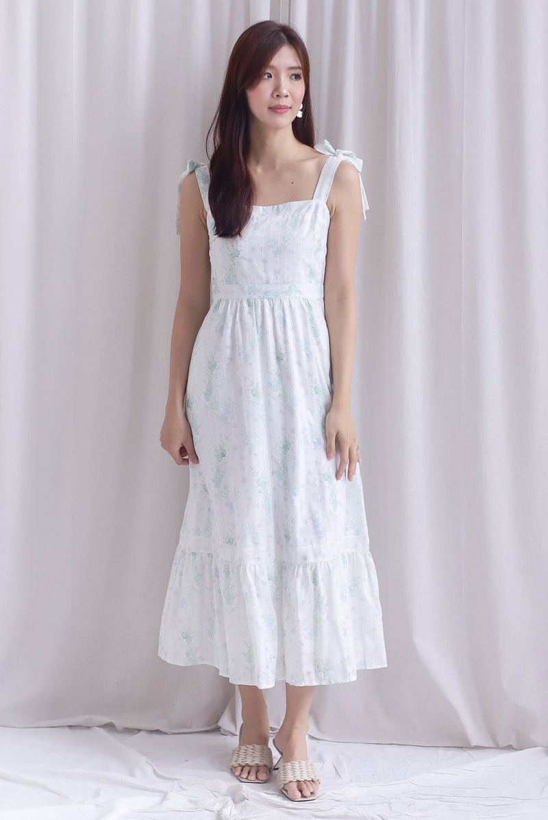 Ronnie Bow Strap Maxi Dress In Green Floral