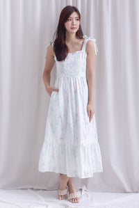 Ronnie Bow Strap Maxi Dress In Green Floral