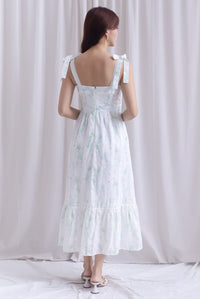 Ronnie Bow Strap Maxi Dress In Green Floral
