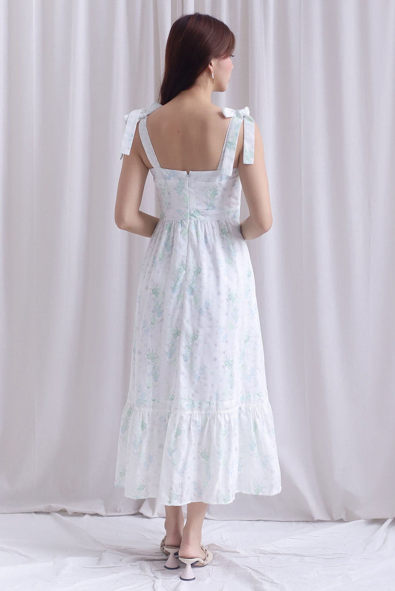 Ronnie Bow Strap Maxi Dress In Green Floral