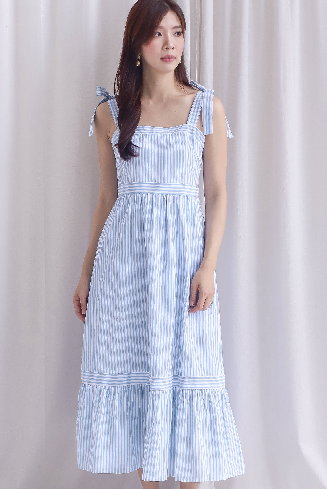 Ronnie Bow Strap Maxi Dress In Skyblue Stripes