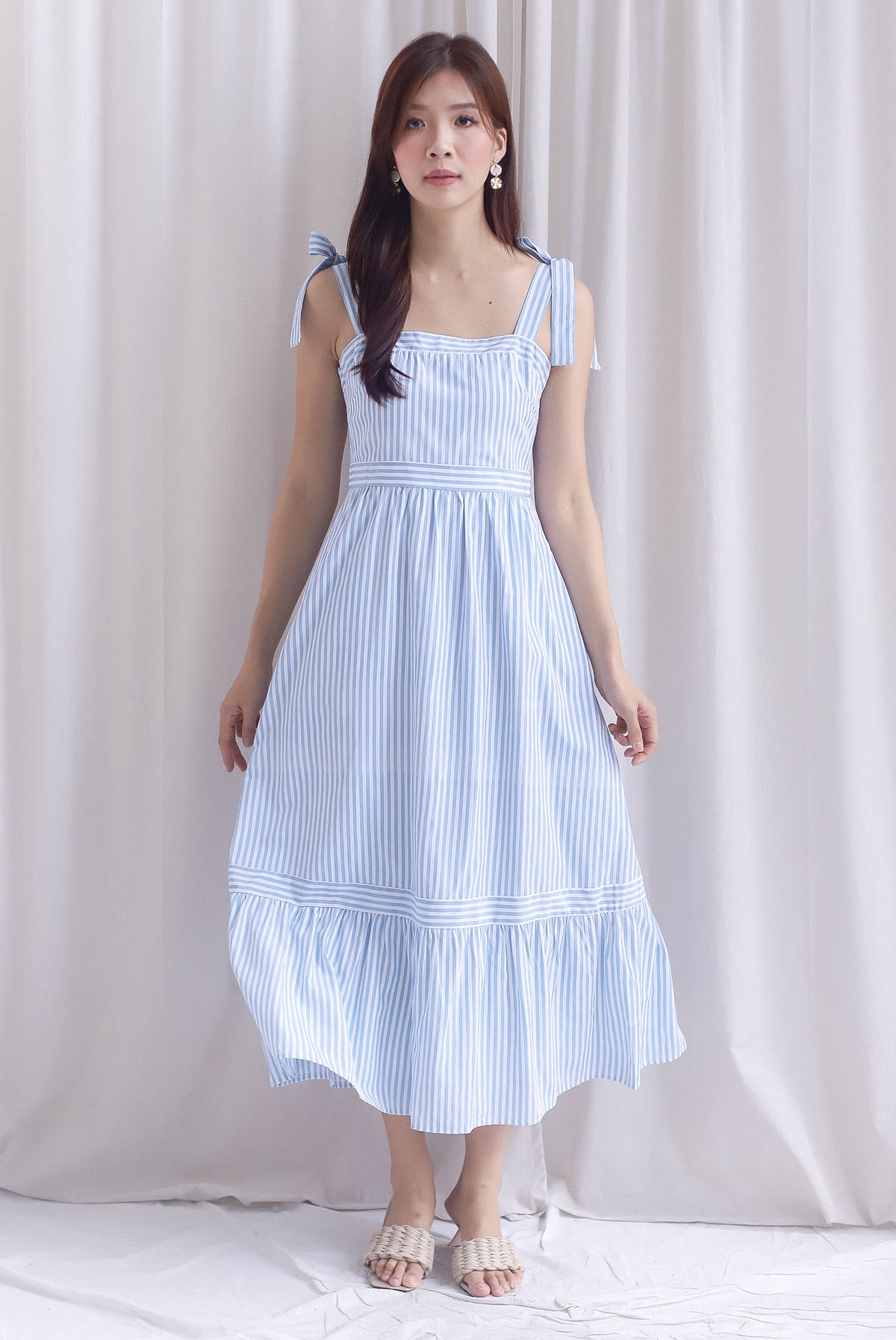Ronnie Bow Strap Maxi Dress In Skyblue Stripes
