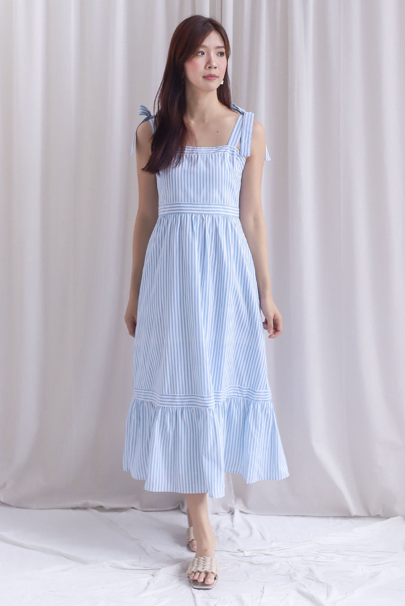 Ronnie Bow Strap Maxi Dress In Skyblue Stripes