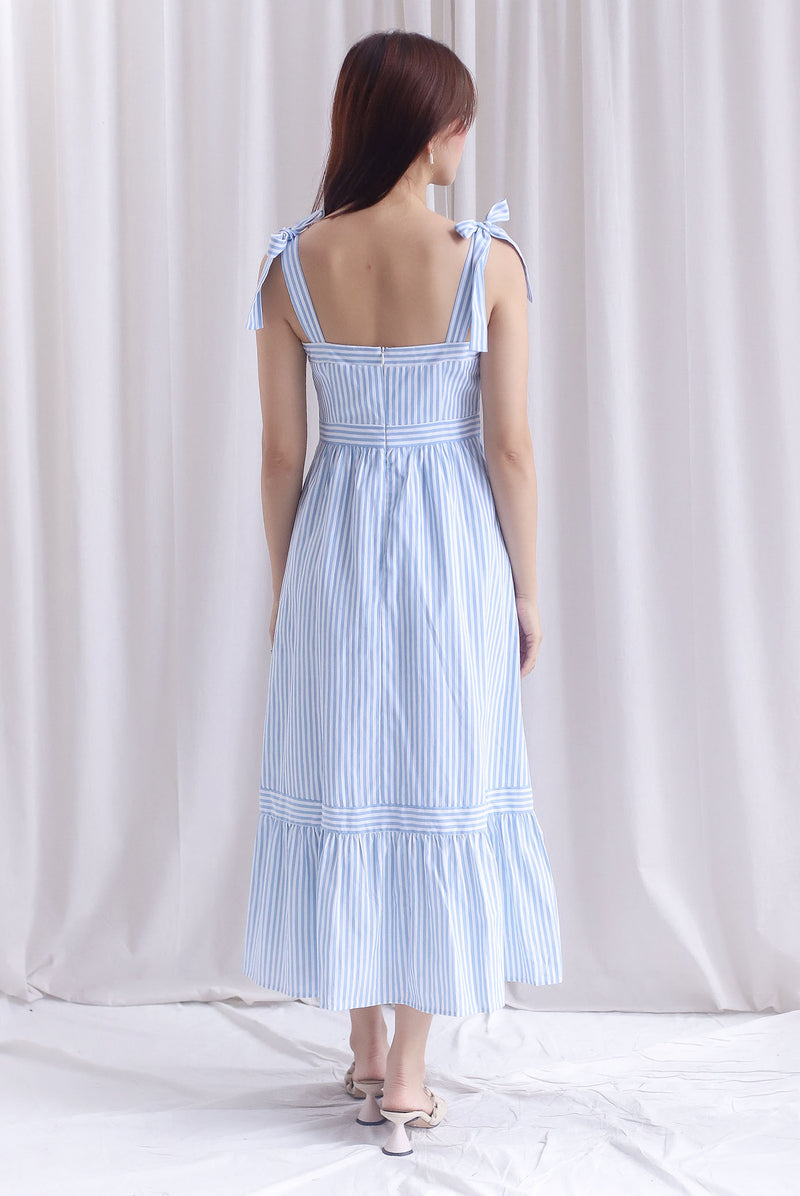 Ronnie Bow Strap Maxi Dress In Skyblue Stripes
