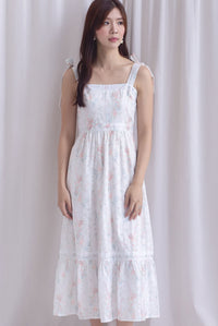 Ronnie Bow Strap Maxi Dress In Peach Floral