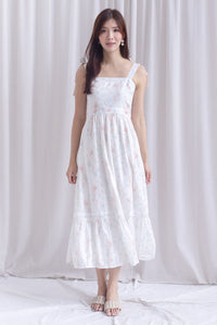 Ronnie Bow Strap Maxi Dress In Peach Floral