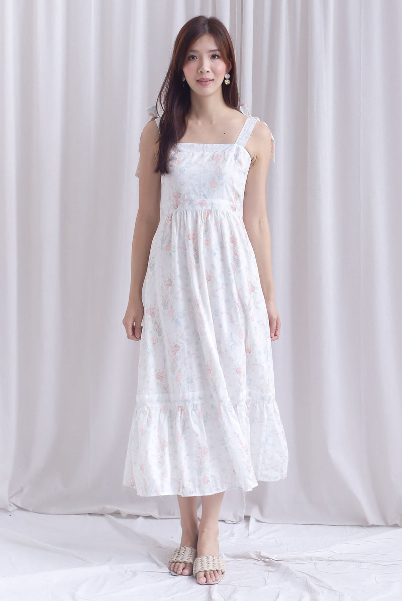 Ronnie Bow Strap Maxi Dress In Peach Floral