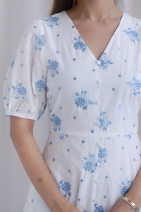 Rosebud Embro V Neck Buttons Down Midi Dress in Blue